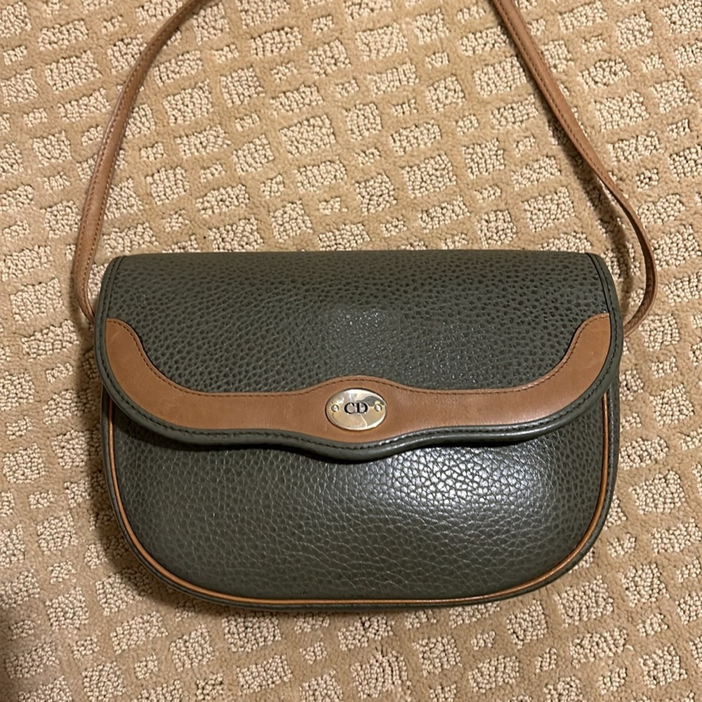 Christian Dior green pebbled leather crossbody shoulder bag- Amazing Condition!